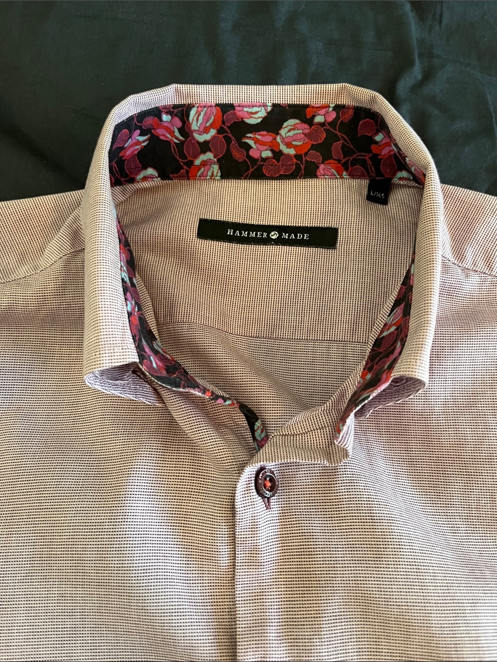 Hammer Made Men's Floral-Trim Burgundy & Light Pink Dress Shirt